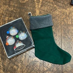 Old Navy vintage stocking & set of 4 hand crafted glass ornaments